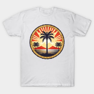 graphic background, Sunset on the banks of the river in the midst of palm trees T-Shirt